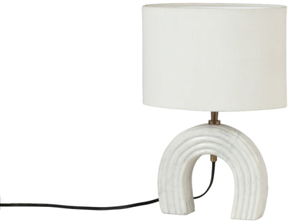 Lithos - Genuine Marble Base And Linen Textured Fabric Shade Table Lamp