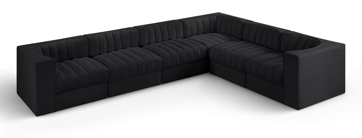Rummi - Velvet Performance Fabric Upholstered 6 Piece Modular Sectional (With 3 Corner Chairs)