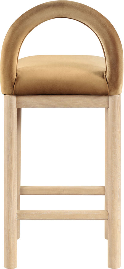 Conrad - Velvet Counter Stool With Natural Legs - Saddle