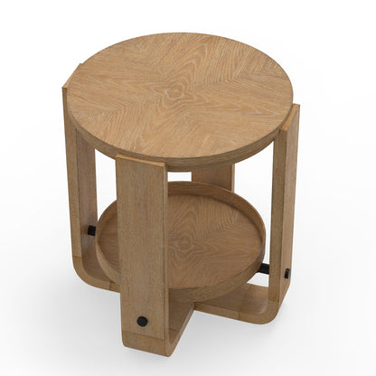 Escape - 3 Piece Occasional Table Set - Glazed Natural Oak / Black Metal Trim
