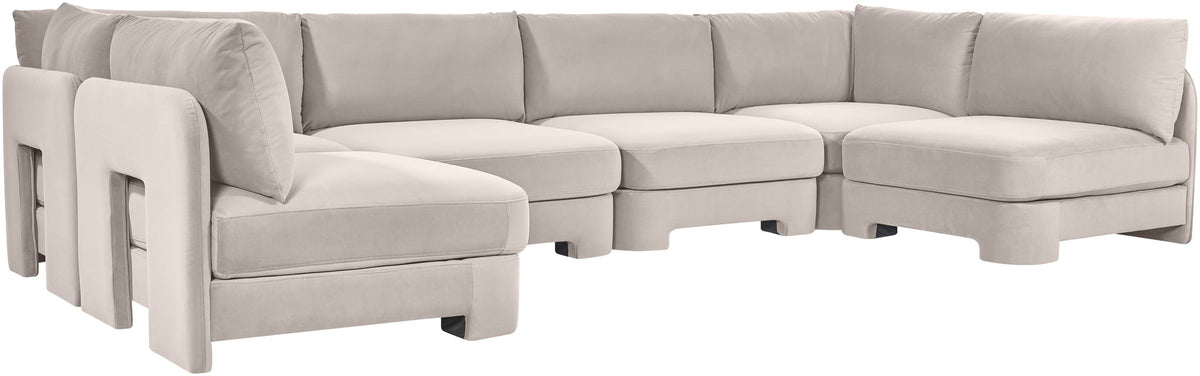 Hammond - Velvet Performance Fabric Upholstered 6 Piece U-Shaped Armless Sectional