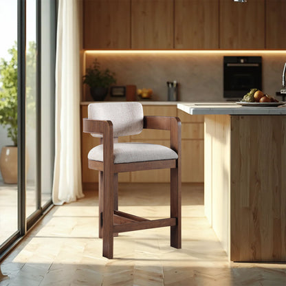 Sacha - Linen Stool With Brown Base