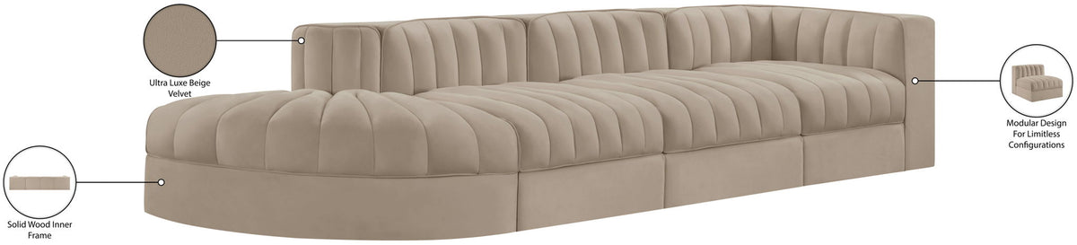 Rummi - Velvet Performance Fabric Upholstered 4 Piece Modular Sectional With Reverse Corner Chair