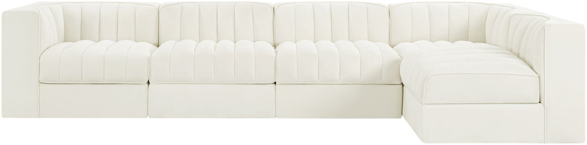 Rummi - Velvet Performance Fabric Upholstered 5 Piece Modular Sectional, L-Shaped (Right)