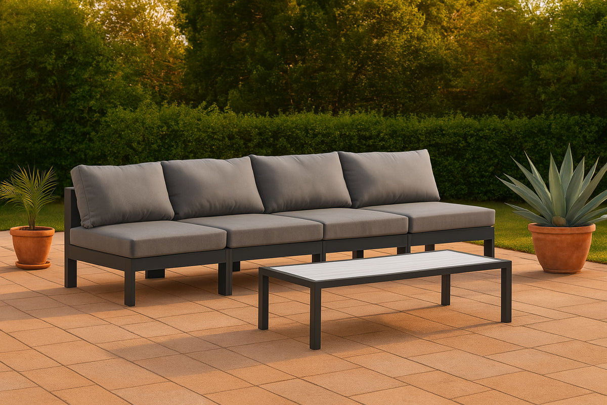 Nizuc - Outdoor Patio 4 Seat Armless Modular Sofa With Gray Frame