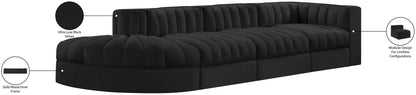 Rummi - Velvet Performance Fabric Upholstered 4 Piece Modular Sectional With Reverse Corner Chair
