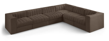 Rummi - Velvet Performance Fabric Upholstered 6 Piece Modular Sectional (With 3 Corner Chairs)