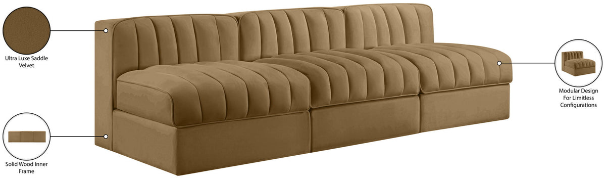Rummi - Velvet Performance Fabric Upholstered 3 Piece Modular Armless Sofa