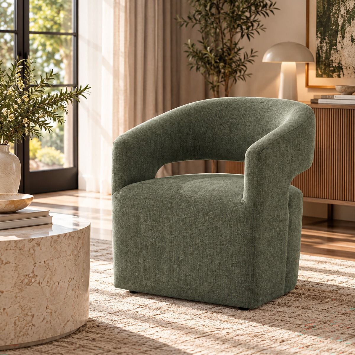 Libni - Arm Chair With Casters - Green Linen