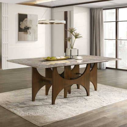 Oleia - Dining Table With Engineered Marble - Natural Marble & Walnut