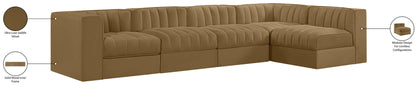 Rummi - Velvet Performance Fabric Upholstered 5 Piece Modular Sectional, L-Shaped (Right)