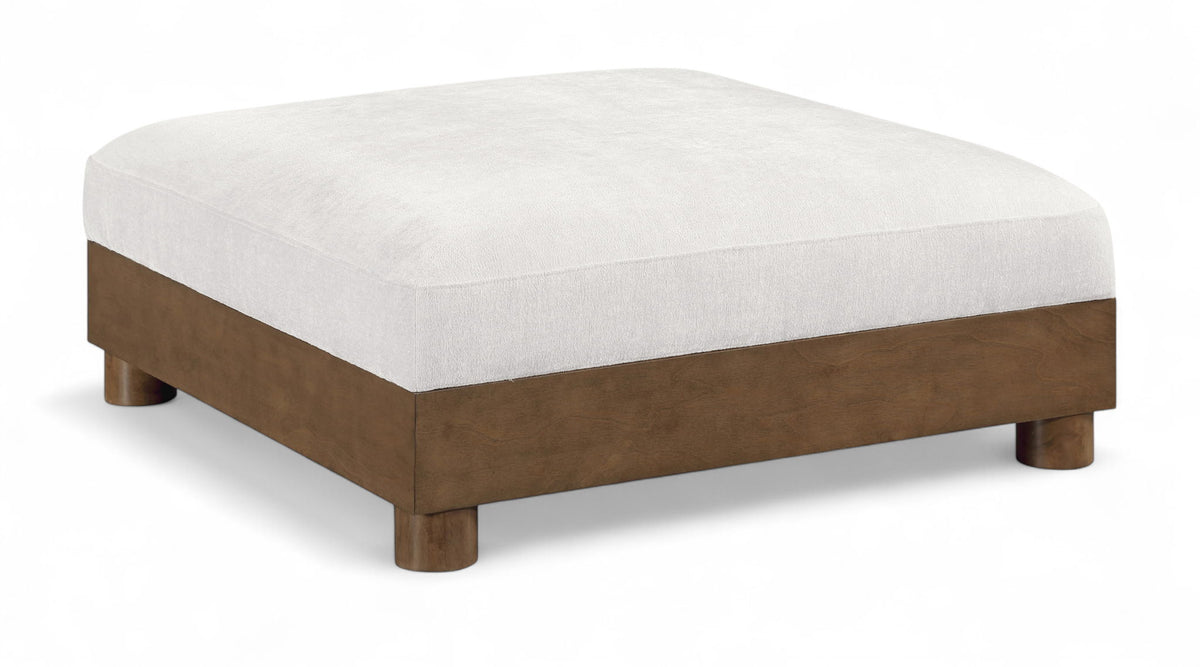 Turin - Chenille Fabric Upholstered Modular Ottoman - Walnut Base