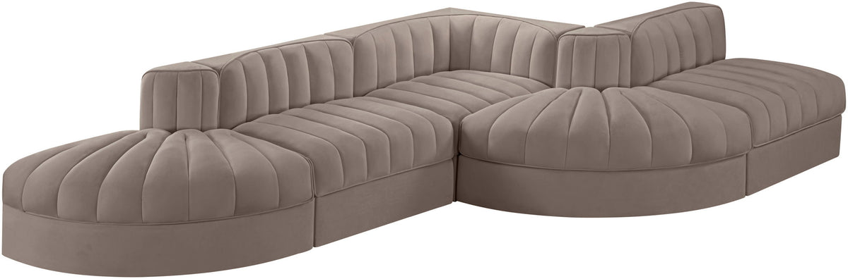 Rummi - Rounded Velvet Performance Fabric Upholstered 5 Piece Modular Sectional