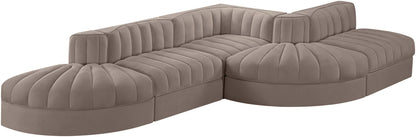 Rummi - Rounded Velvet Performance Fabric Upholstered 5 Piece Modular Sectional