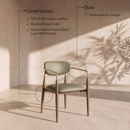 Ronda - Vegan Leather Upholstered Dining Arm Chair - Walnut Legs