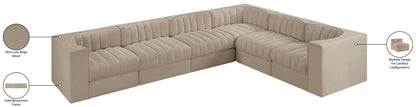 Rummi - Velvet Performance Fabric Upholstered 6 Piece Modular Sectional (With 3 Corner Chairs)