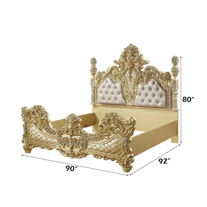 Cabriole - Eastern King Bed - Light Gold Synthetic Leather & Gold