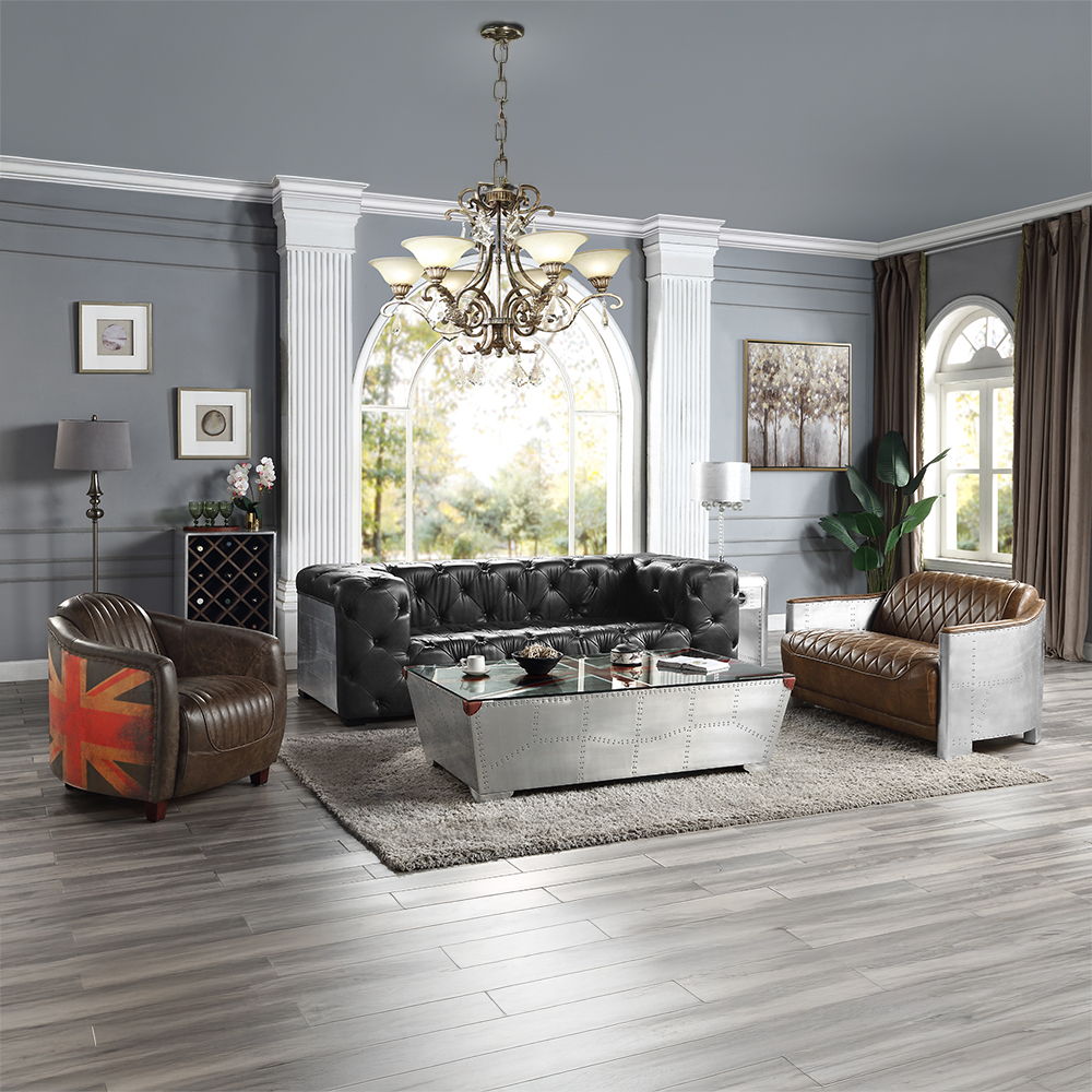Brancaster - Sofa - Black Top Grain Leather & Aluminum