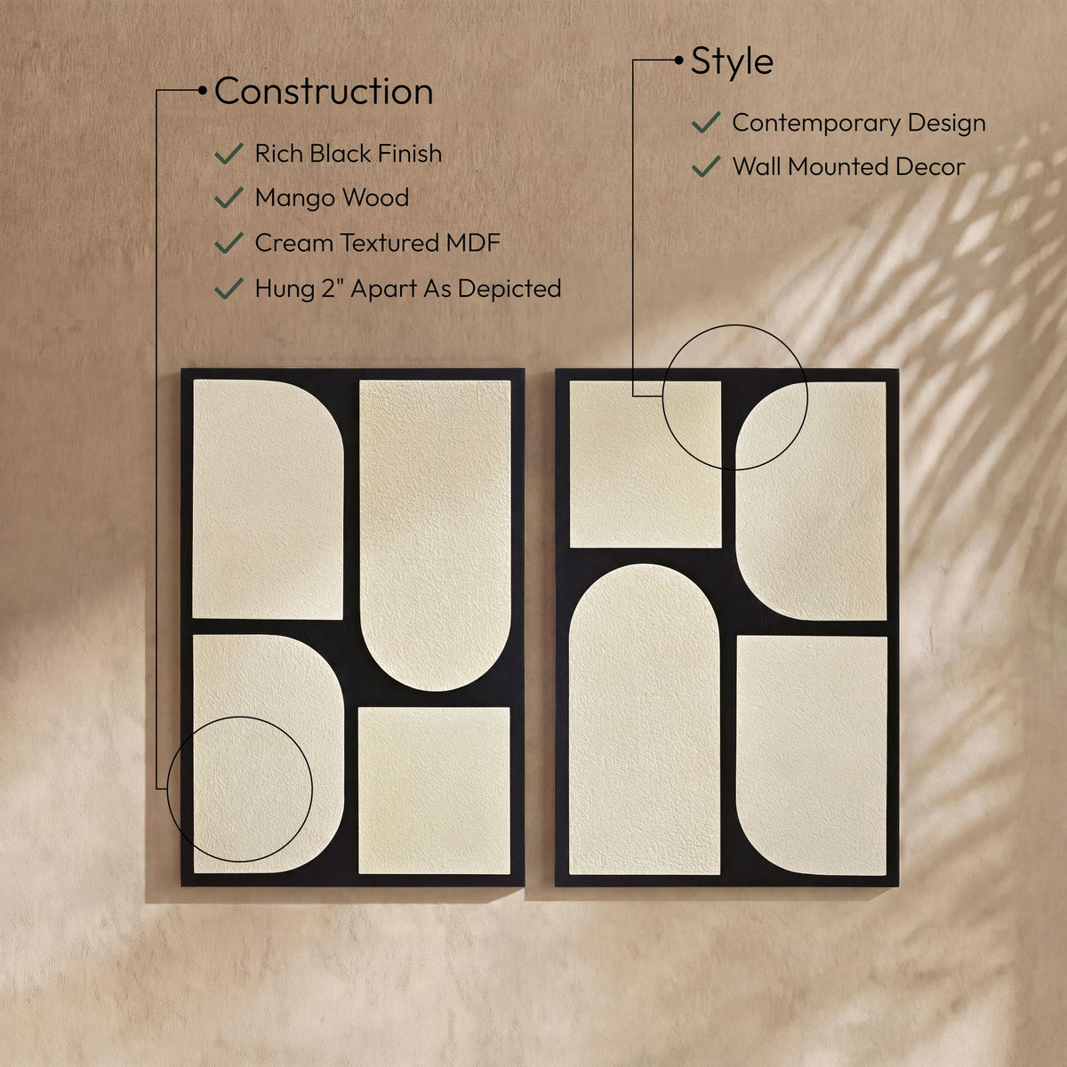 Icon - Mango Wood 2 Piece Wall Art