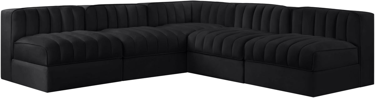 Rummi - Armless Velvet Performance Fabric Upholstered 5 Piece Modular Sectional