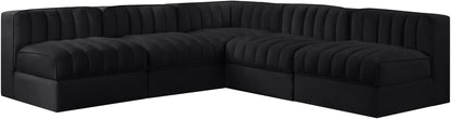 Rummi - Armless Velvet Performance Fabric Upholstered 5 Piece Modular Sectional