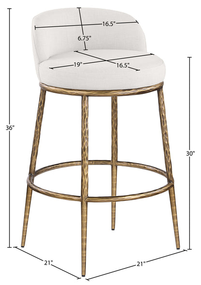 Ferro - Performance Fabric Upholstered Bar Stool - Cream / Antique Brass
