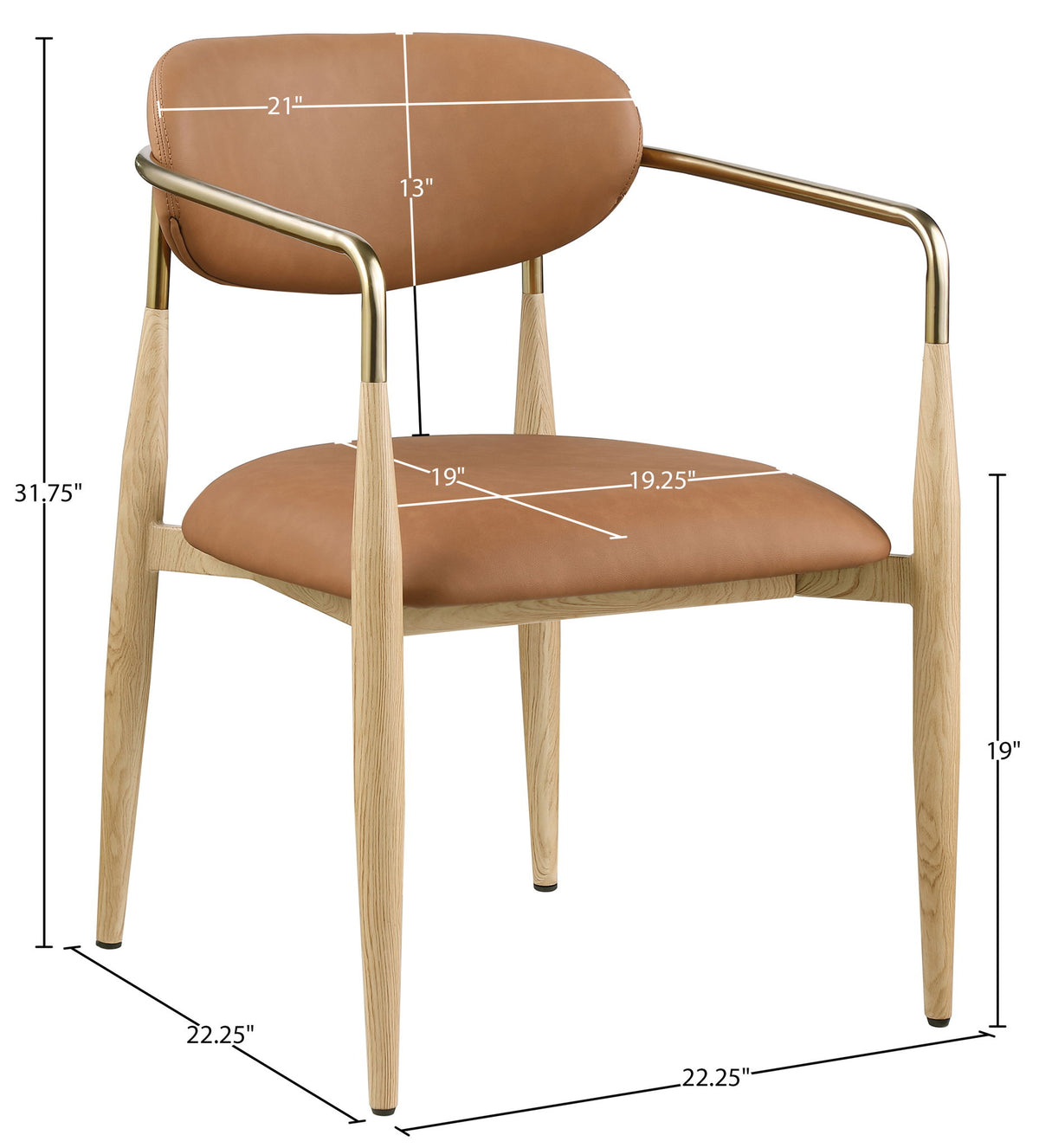 Ronda - Vegan Leather Upholstered Dining Arm Chair - Natural Legs