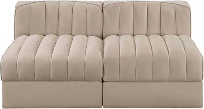Rummi - Velvet Performance Fabric Upholstered 2 Piece Modular Armless Loveseat