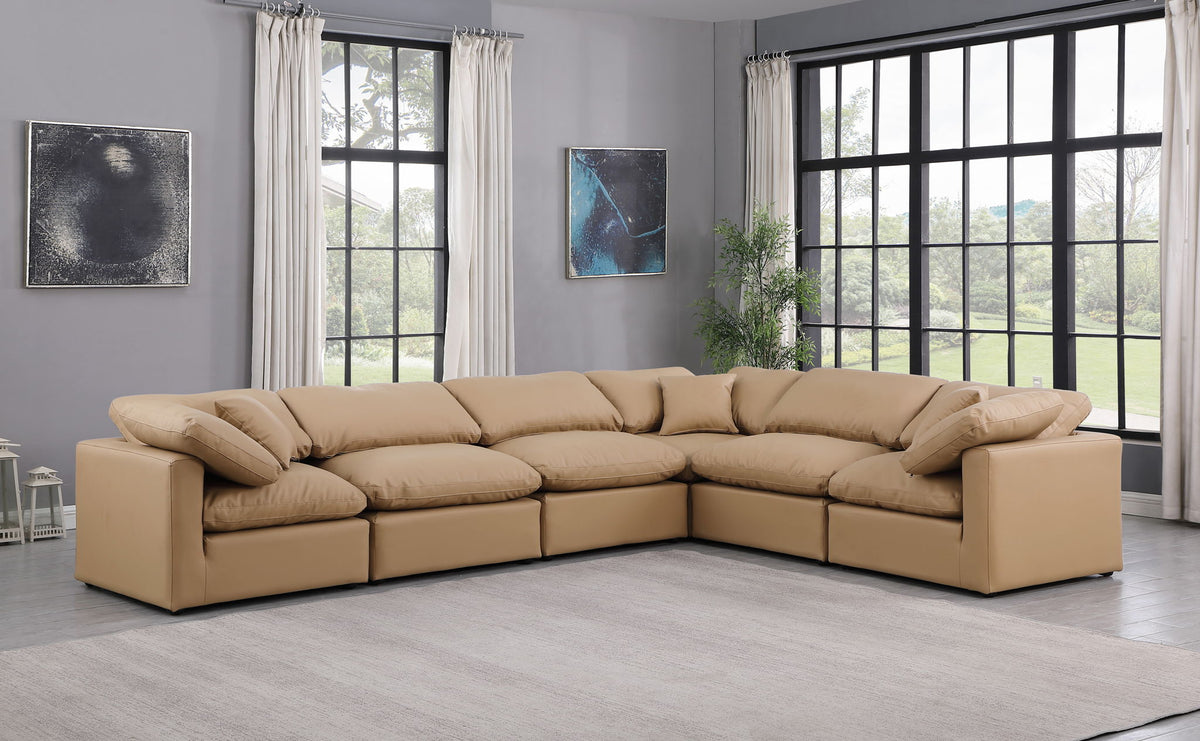 Indulge - Faux Leather 6 Piece Modular Corner Sectional - Tan