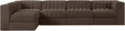 Rummi - Velvet Performance Fabric Upholstered 5 Piece Modular Sectional, L-Shaped (Right)