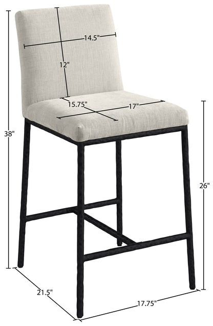 Reeves - Chenille Fabric Upholstered Counter Stool (Set of 2) - Black Base