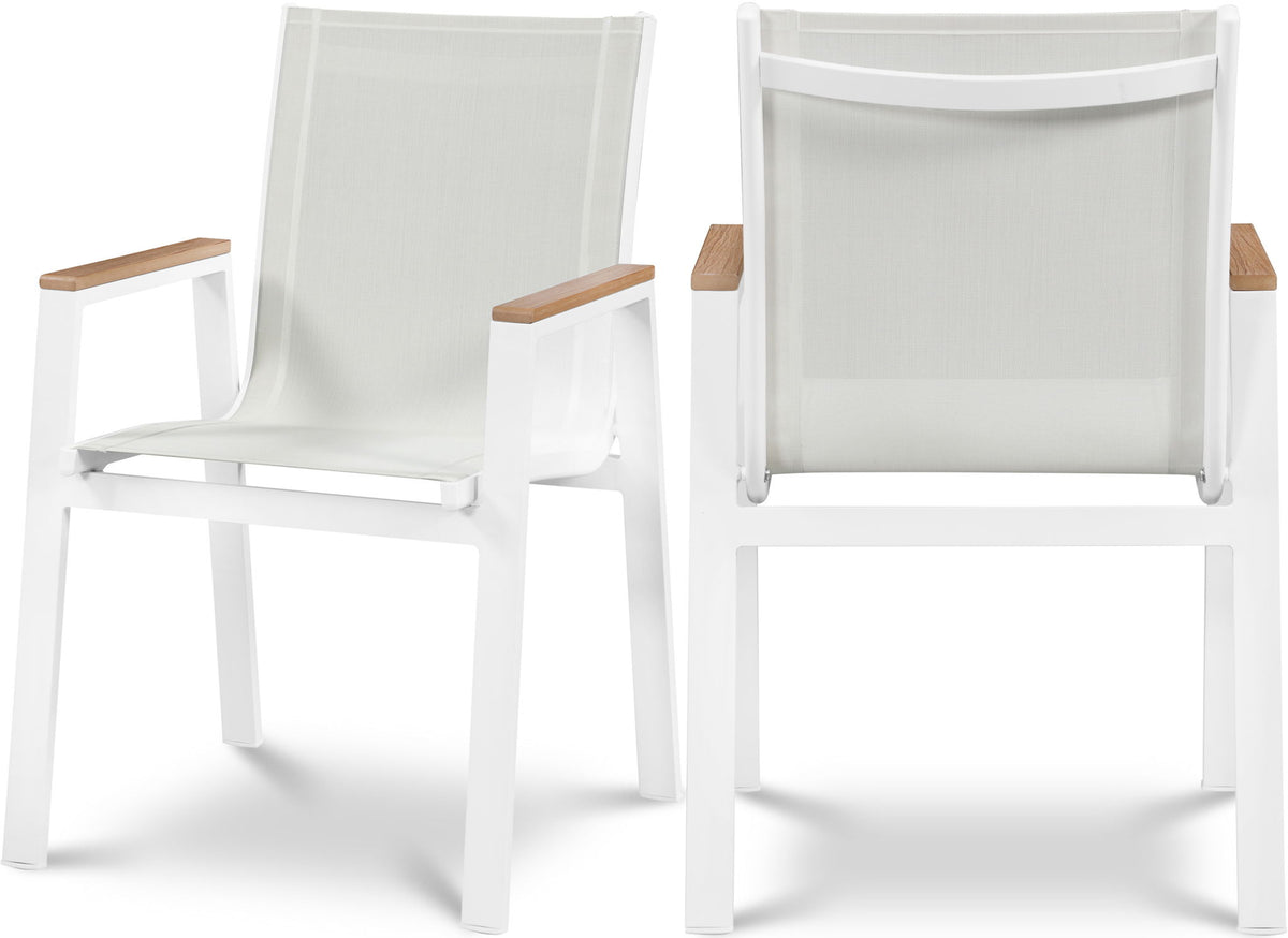Nizuc - Outdoor Patio Dining Arm Chair With White Frame And Natural Arms (Set of 2)