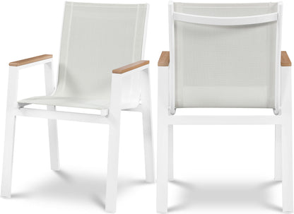 Nizuc - Outdoor Patio Dining Arm Chair With White Frame And Natural Arms (Set of 2)