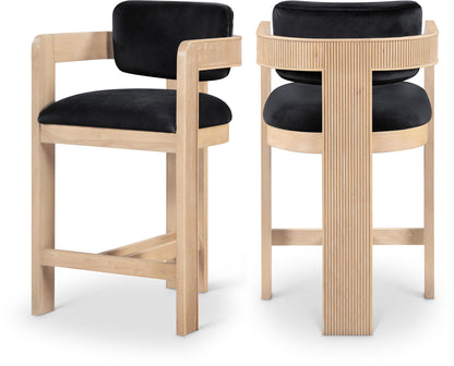Sacha - Velvet Stool With Natural Base