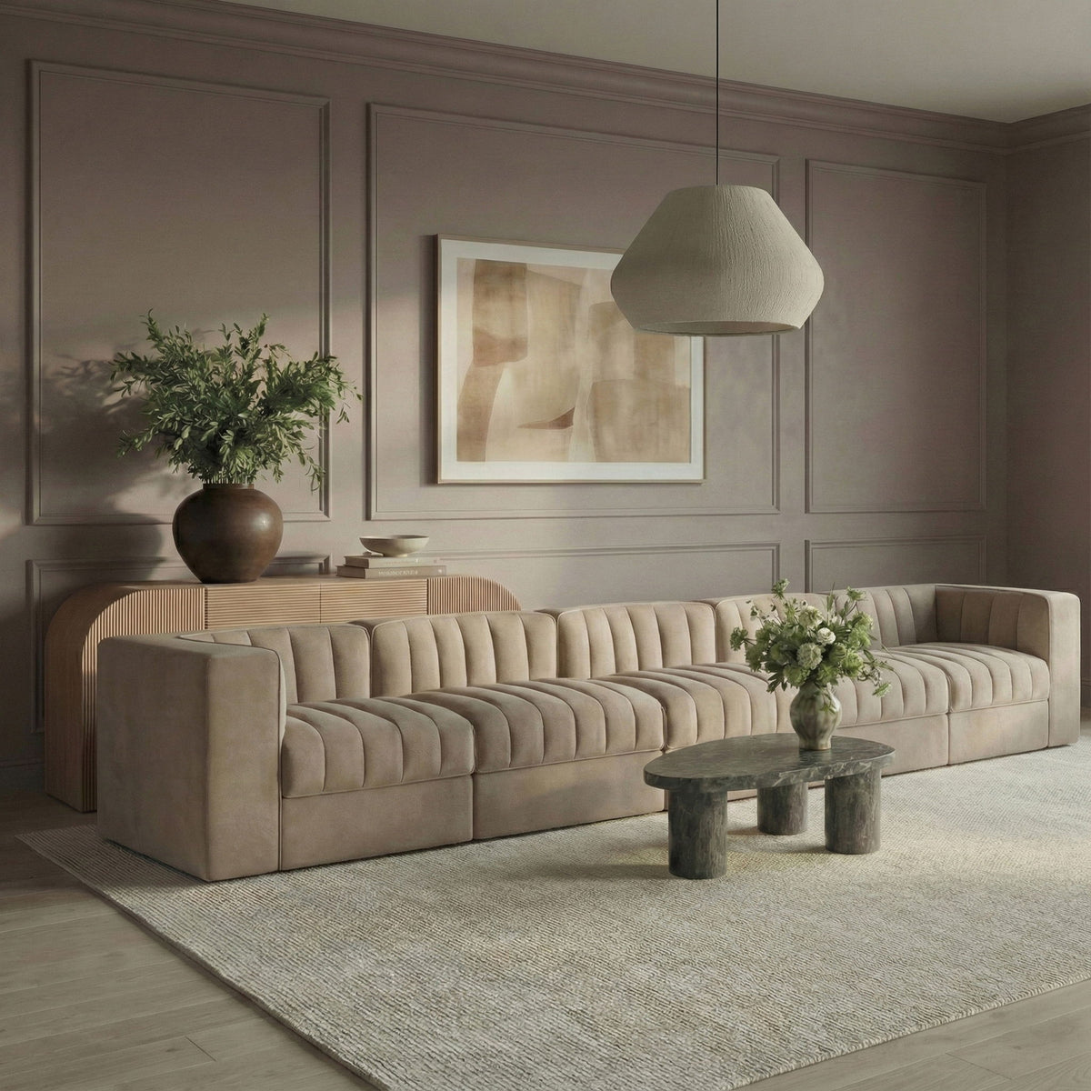 Rummi - Velvet Performance Fabric Upholstered 5 Piece Modular Sofa