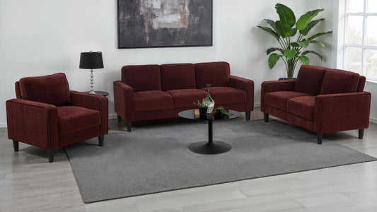Ruth 3-piece Fabric Upholstered Track Arm Sofa Rust Red