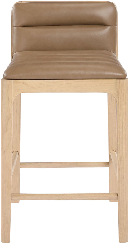 Ellis - Vegan Leather Upholstered Counter Stool (Set of 2) - Tan / Natural