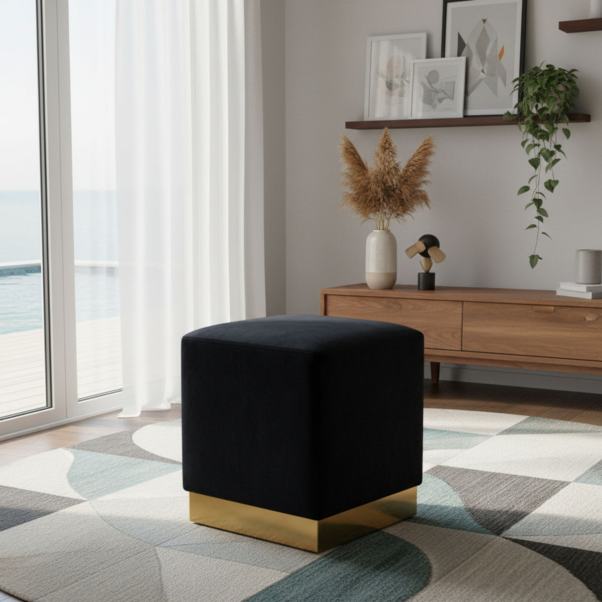 Jax - Stool Ottoman with Gold Base