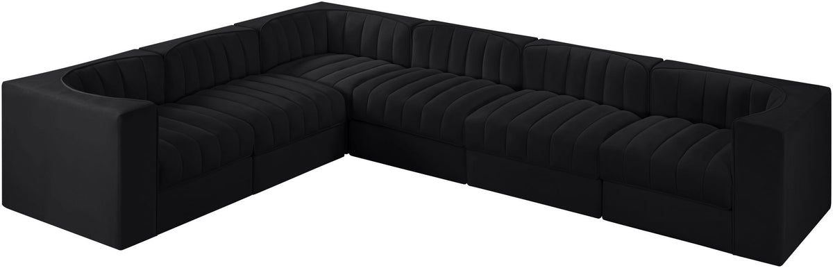 Rummi - Velvet Performance Fabric Upholstered 6 Piece Modular Sectional (With 3 Corner Chairs)