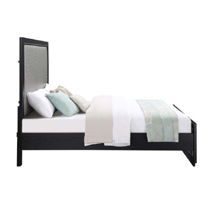 Nicola - Queen Bed - Silver Synthetic Leather & Black