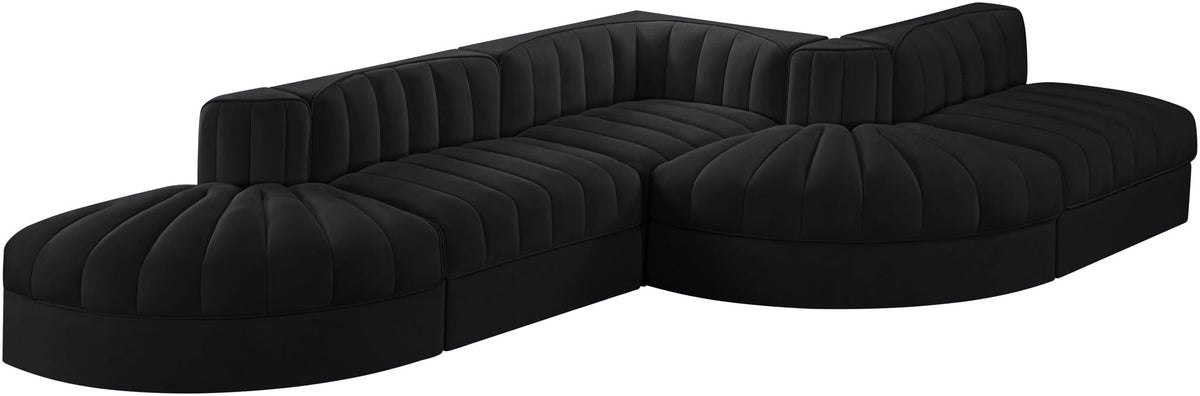 Rummi - Rounded Velvet Performance Fabric Upholstered 5 Piece Modular Sectional