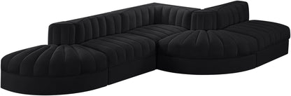 Rummi - Rounded Velvet Performance Fabric Upholstered 5 Piece Modular Sectional