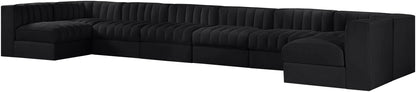 Rummi - Velvet Performance Fabric Upholstered 8 Piece Modular Sectional (With 2 Corner Chairs)