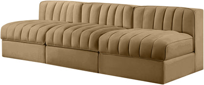 Rummi - Velvet Performance Fabric Upholstered 3 Piece Modular Armless Sofa