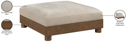 Turin - Chenille Fabric Upholstered Modular Ottoman - Taupe / Brown Walnut
