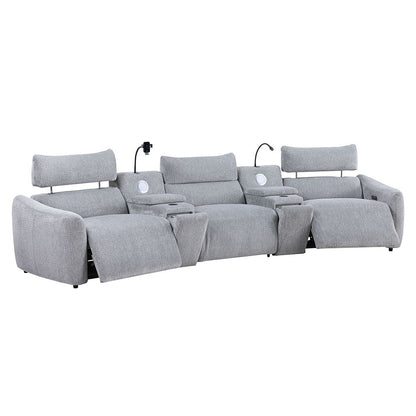 Fullar - Modular Console With Wireless Charger - Light Gary Chenille