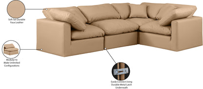 Indulge - Faux Leather 4 Piece Modular Corner Sectional - Tan