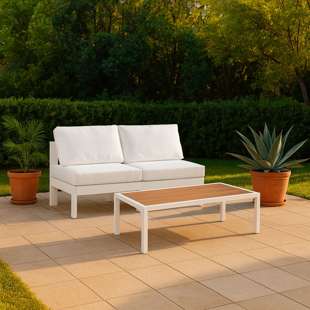 Nizuc - Outdoor Patio 2 Seat Armless Modular Sofa With White Frame