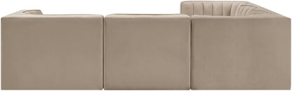 Rummi - Symmetrical Velvet Performance Fabric Upholstered 5 Piece Modular Sectional
