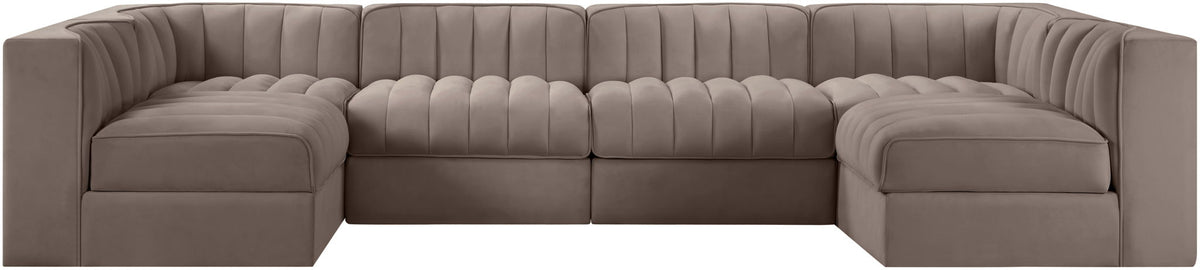 Rummi - Armless Velvet Performance Fabric Upholstered 6 Piece Modular Sectional
